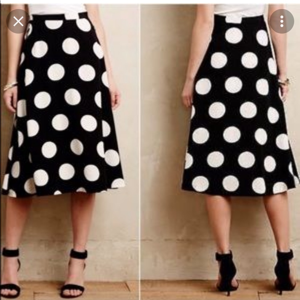 NWOT Anthropologie. HD In Paris. Size 12 Black polka dot skirt.